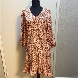 CAbi Long Sleeve Dress with Red and White Pattern